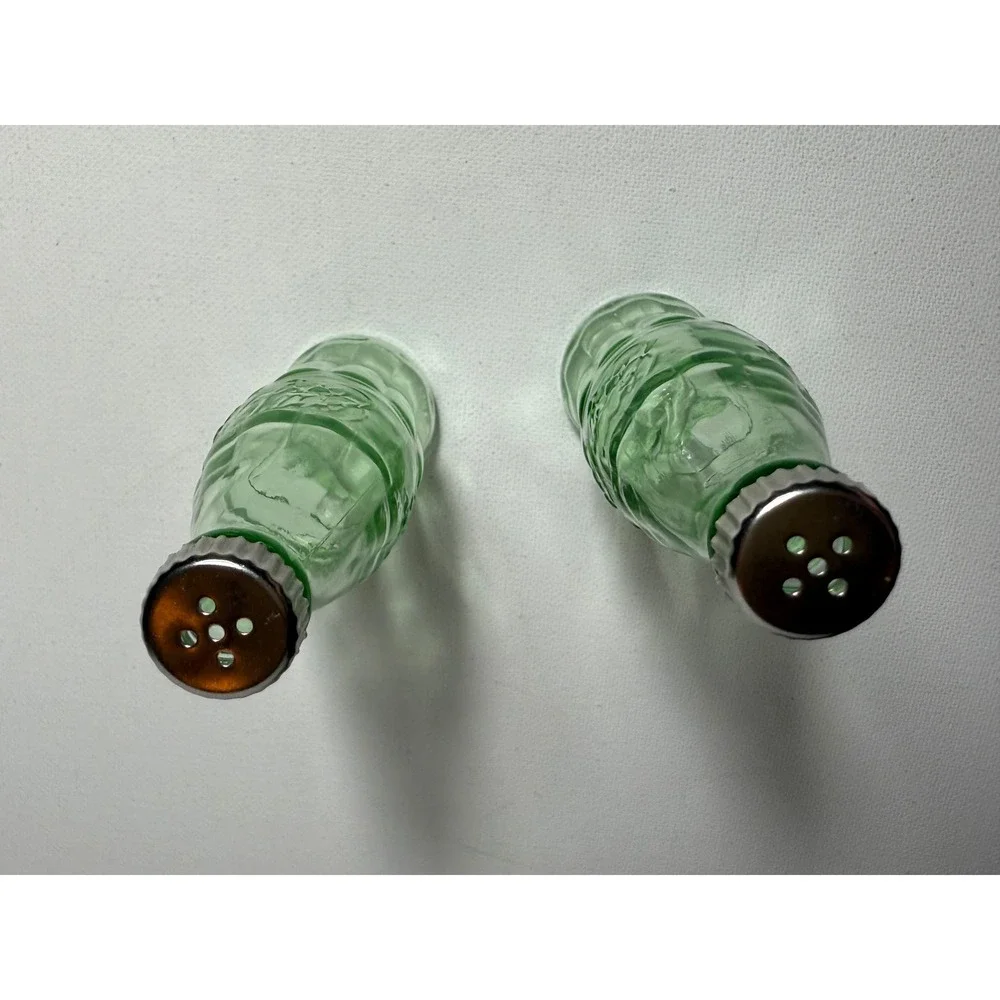 Coca Cola Green Glass Salt And Pepper Shakers 4.5